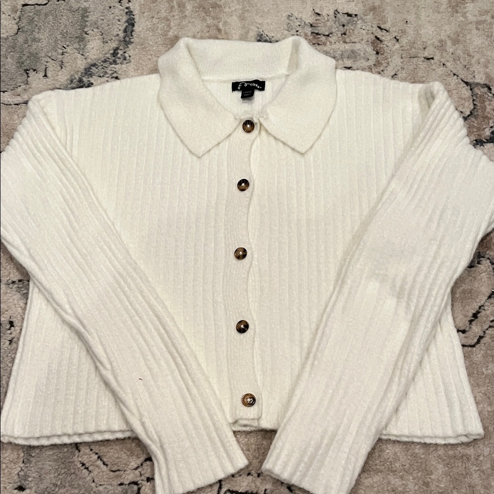 Art Class Ivory Button-Up Ribbed Sweater